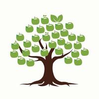 an apple tree with green apples on it vector