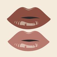 dos marrón labios con diferente formas y tamaños vector