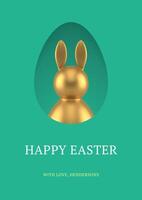 Happy Easter 3d greeting card golden rabbit bauble egg hole surprise design template realistic illustration vector