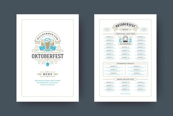 Oktoberfest menu vintage typography template with cover beer festival celebration and label design illustration