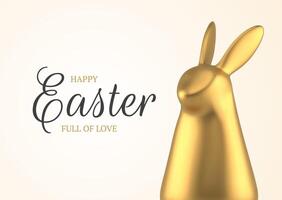 Happy Easter golden rabbit bauble festive 3d greeting card design template realistic vector