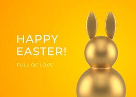 Happy Easter golden metallic rabbit toy 3d greeting card design template realistic illustration vector