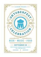 Oktoberfest flyer or poster retro typography template design invitation beer festival celebration illustration. vector