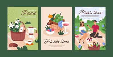 Summer picnic flyer collection vector