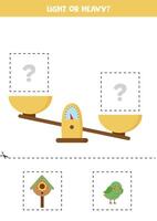 Light, heavy or equal. Cut pictures below and glue to the right box. vector