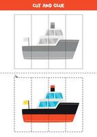 Cut and glue game for kids. Cute cartoon ship or boat. vector