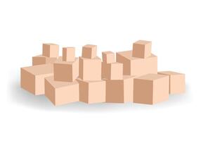 Boxes piled cubes three dimensional shape in brown color. vector