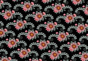 Floral pattern full color isolated on black background for background design. vector