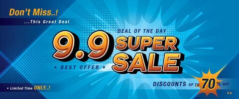 9.9 Shopping Day Super Sale Banner Template design special offer discount. vector