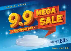 9.9 Shopping Day Mega Sale Banner Template design special offer discount, Shopping banner template vector