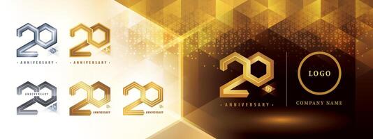 20th Anniversary logotype design, Twenty years anniversary celebration. Abstract Hexagon Infinity logo, 20 Years Logo golden for celebration event vector