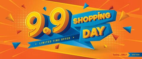 9.9 Shopping Day Sale Banner Template, Shopping day Web Header template design. vector