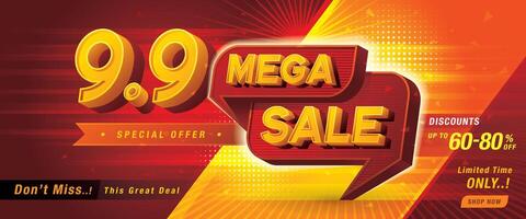 9.9 Shopping Day Mega Sale Banner Template design special offer discount, Shopping banner template vector