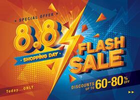 8.8 Shopping Day Flash Sale Banner Template design special offer discount. vector