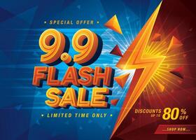 9.9 Shopping Day Flash Sale Banner Template design special offer discount. vector