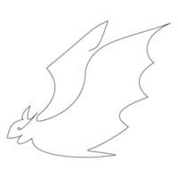 Continuous single line art drawing of cute flying bat for outline vector