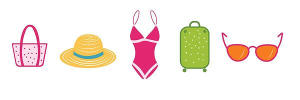summer set, beach accessories vector