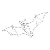 Continuous single line art drawing of cute flying bat for outline vector