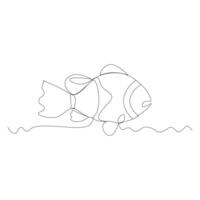 continuo soltero uno línea dibujo de pescado sencillo payaso pescado internacional mundo océanos día vector