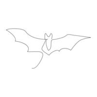 Continuous single line art drawing of cute flying bat for outline vector