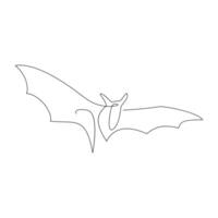 Continuous single line art drawing of cute flying bat for outline vector