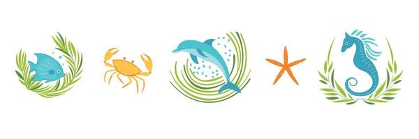 Sea set, sea creatures vector