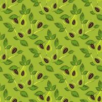 Ripe, juicy avocado cut with leaves, seamless geometric pattern, .Hand drawn in doodle style.Design for printing on fabrics, holiday and confectionery packaging, wallpaper, wrapping and scrap vector