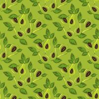 Ripe, juicy avocado cut with leaves, seamless geometric pattern, .Hand drawn in doodle style.Design for printing on fabrics, holiday and confectionery packaging, wallpaper, wrapping and scrap vector