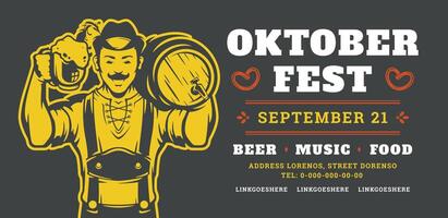 Oktoberfest flyer or banner retro typography template design willkommen zum invitation beer festival celebration. vector