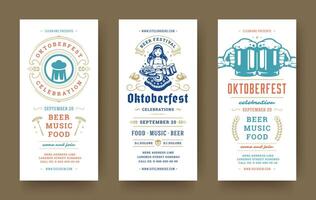 Oktoberfest flyers or banners set vintage typographic design templates illustration. vector