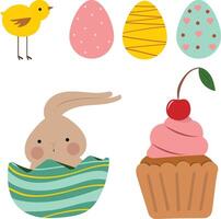 Easter set with bunny, eggs and bird vector