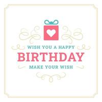 Happy birthday best wishes gift box ornate vintage greeting card typographic template flat vector