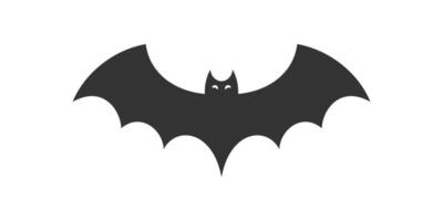 Halloween black flying bat with open wings and eyes minimalist icon flat illustration vector