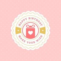 Happy birthday pink present gift box greeting card typographic template flat illustration vector