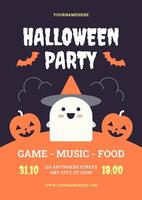 Halloween kids party flyer design template retro promo poster flat illustration vector