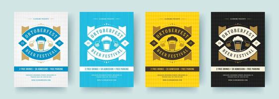 Oktoberfest flyers or posters retro typography templates design invitations beer festival celebration. vector