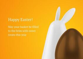 Easter rabbit bauble chocolate egg holiday treat 3d greeting card design template realistic vector