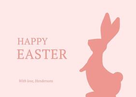 Happy Easter cute bunny long ears and tail pink vintage greeting card design template flat vector