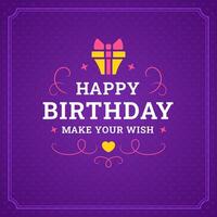 Happy birthday gift box purple vintage greeting card typographic template flat illustration vector