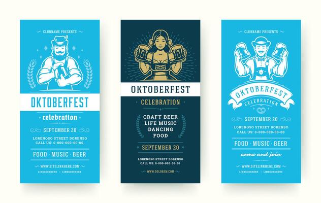 Oktoberfest flyers or banners set vintage typographic design templates.