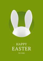 Happy Easter rabbit long ears hiding in hole 3d greeting card design template realistic vector