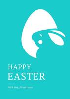 Happy Easter vintage blue greeting card rabbit chicken egg silhouette design template flat illustration vector