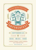 Oktoberfest flyer or poster retro typography template design invitation beer festival celebration illustration. vector