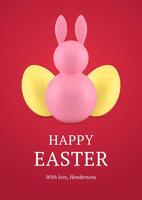 Easter bunny painted chicken eggs 3d greeting card design template realistic illustration vector