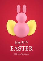 Easter bunny painted chicken eggs 3d greeting card design template realistic illustration vector