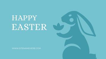 Happy Easter bunny with flower blue vintage banner template design festive holiday celebration flat illustration vector