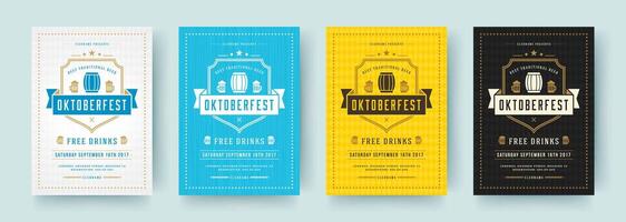 Oktoberfest flyers or posters retro typography templates design invitations beer festival celebration. vector