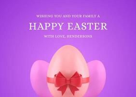 Happy Easter pink chicken eggs bow ribbon festive 3d greeting card realistic illustration vector