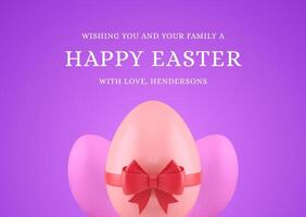 Happy Easter pink chicken eggs bow ribbon festive 3d greeting card realistic illustration vector