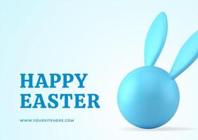 Happy Easter horizontal greeting card blue rabbit bauble 3d design template realistic vector